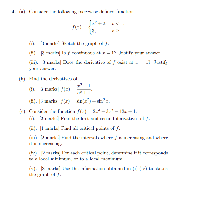 Solved 4. (a). Consider the following piecewise defined | Chegg.com