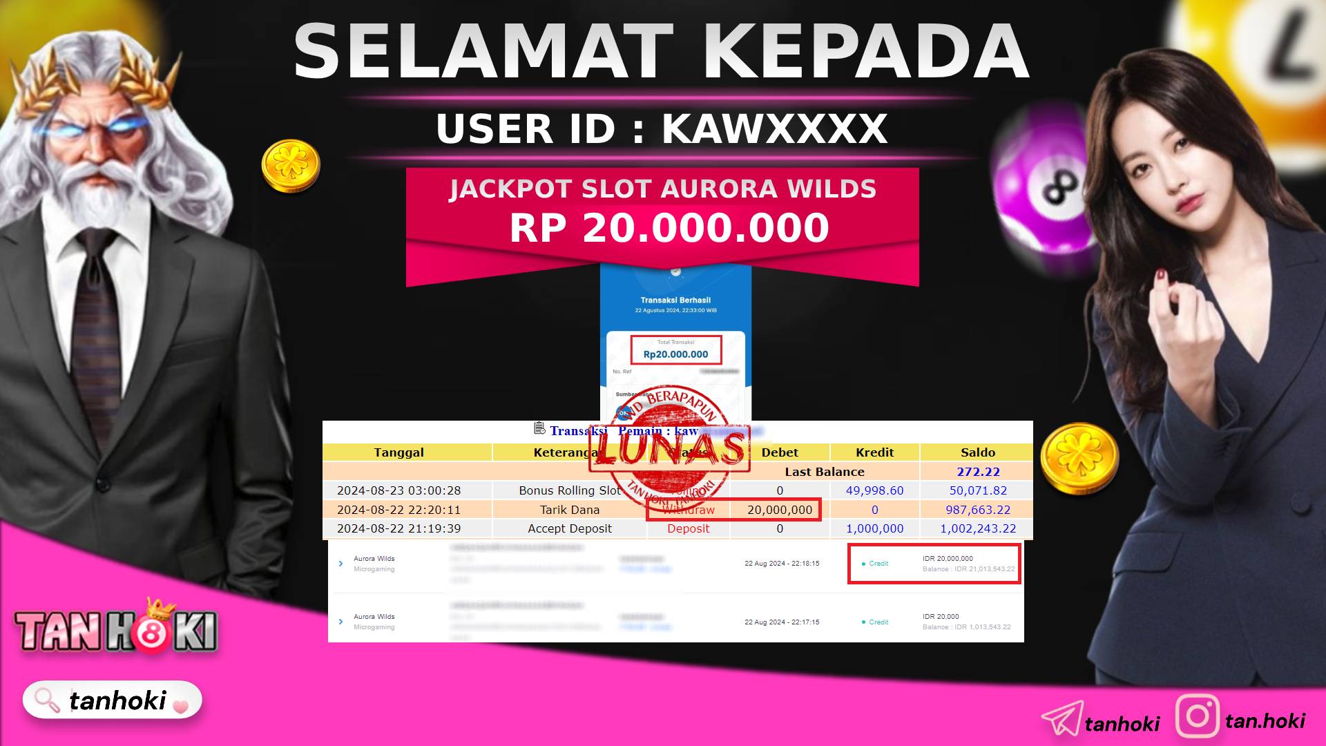 TANHOKI JACKPOT SLOT AURORA WILDS Rp.20.000.000,- LUNAS