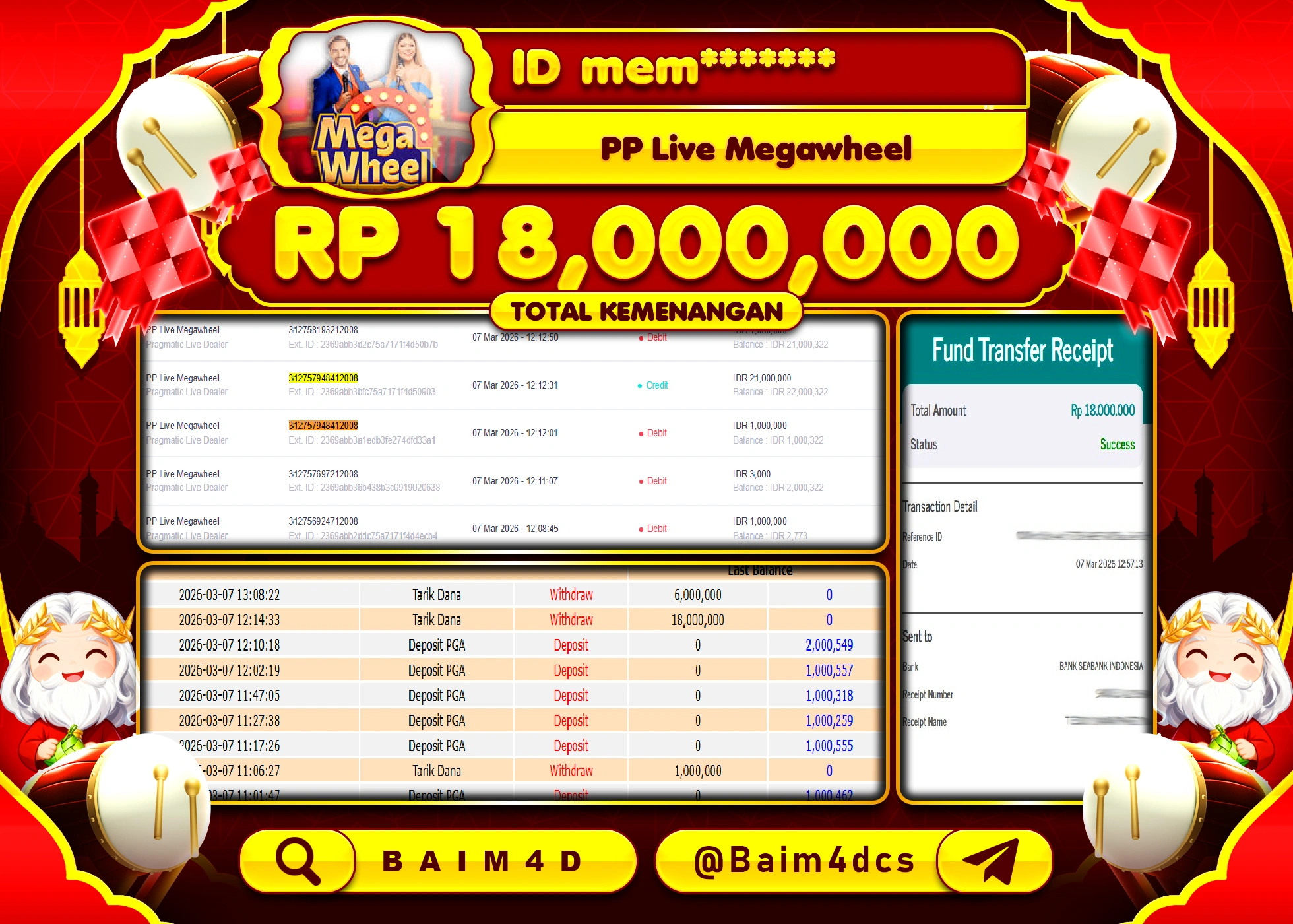 BAIM4D JACKPOT LIVE MEGA WHEEL Rp.18,000,000 - LUNAS
