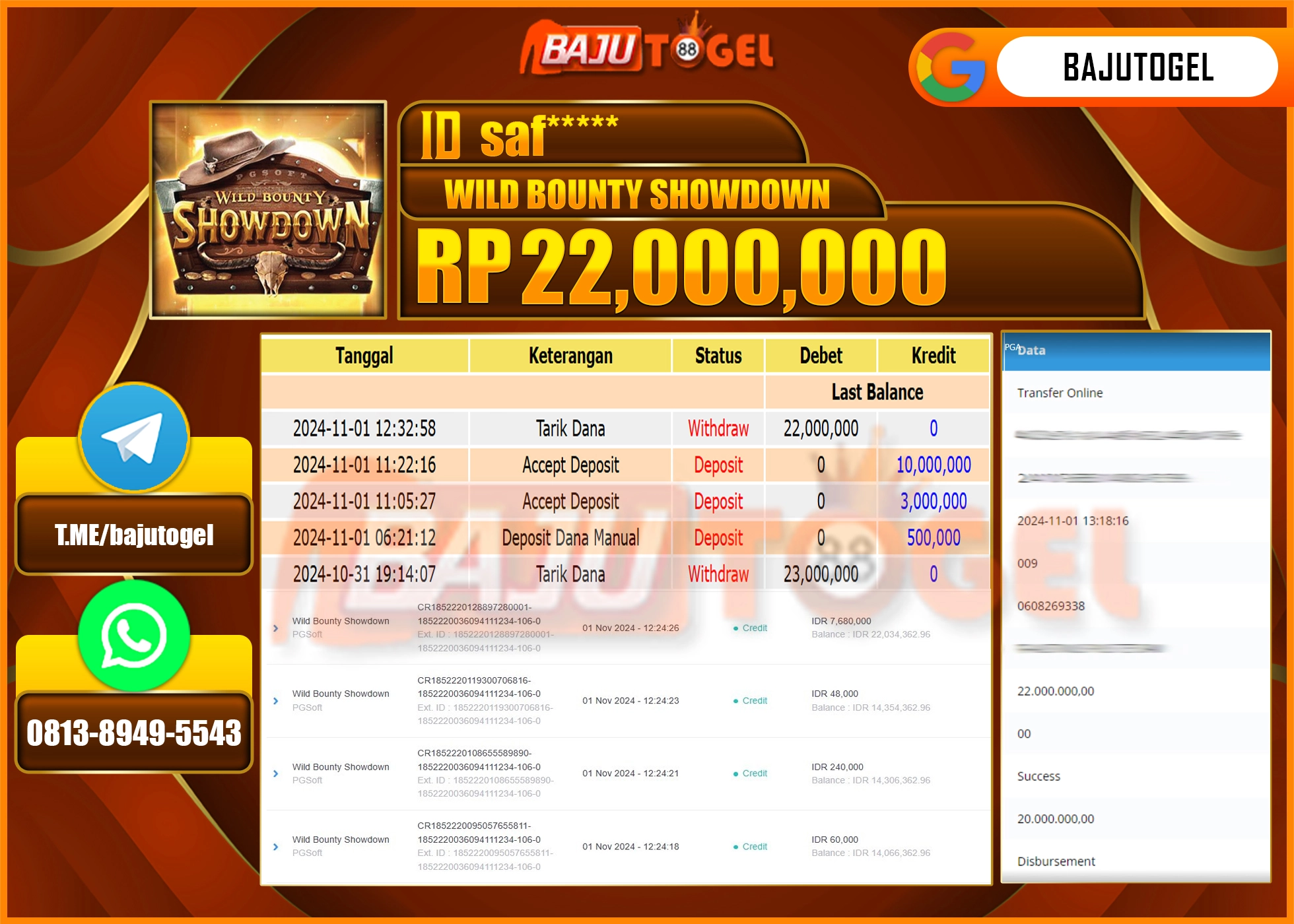 BAJUTOGEL JACKPOT WILD BOUNTY SHOWDOWN Rp 22,000,000 LUNAS