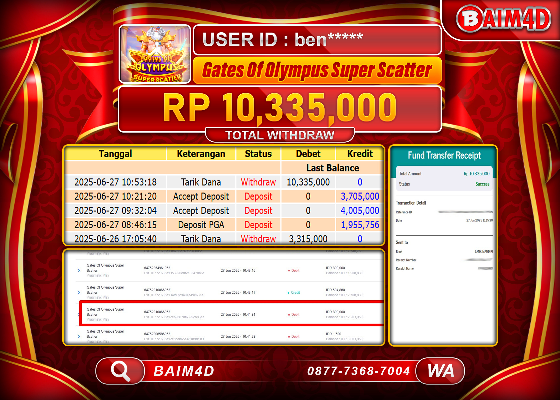 BAIM4D JACKPOT GATES OF OLYMPUS SUPER SCATTER Rp.10,335,000.- LUNAS
