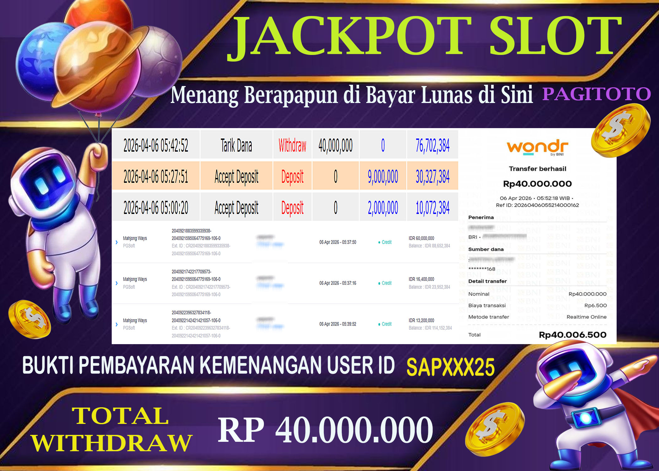 HAPPY JACKPOT MEMBER PAGITOTO SLOT MAHJONG WAYS Rp  40.000.000-, - LUNAS