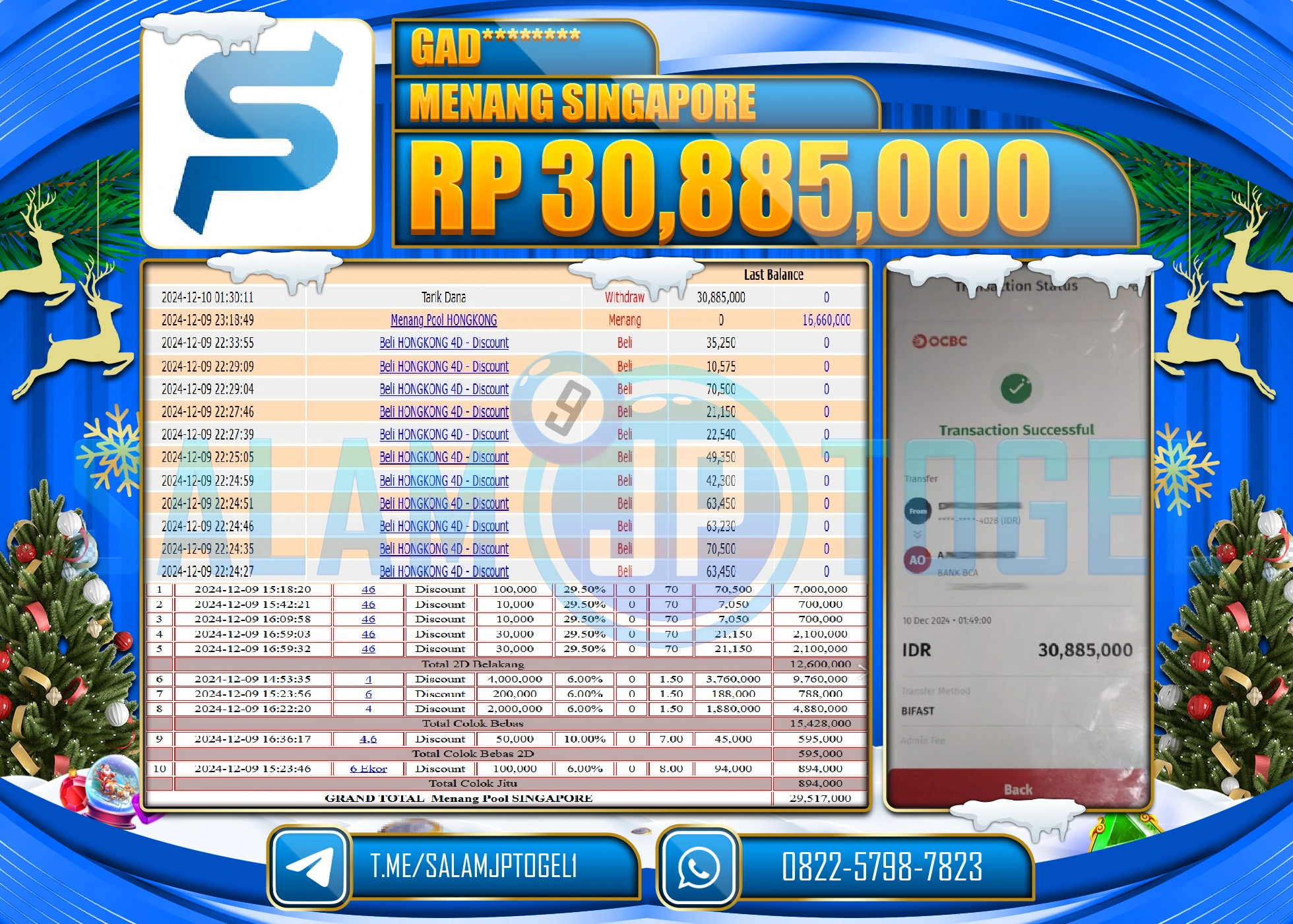 SALAMJPTOGEL MENANG TOGEL SINGAPORE Rp.30,885,000 LUNAS