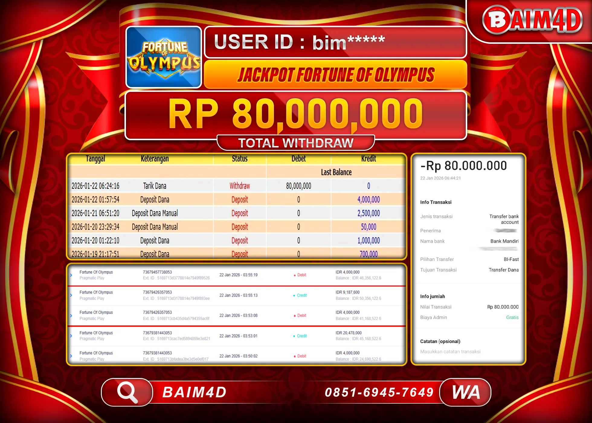 BAIM4D JACKPOT  SLOT FORTUNE OF OLYMPUS Rp.80,000,000 - LUNAS
