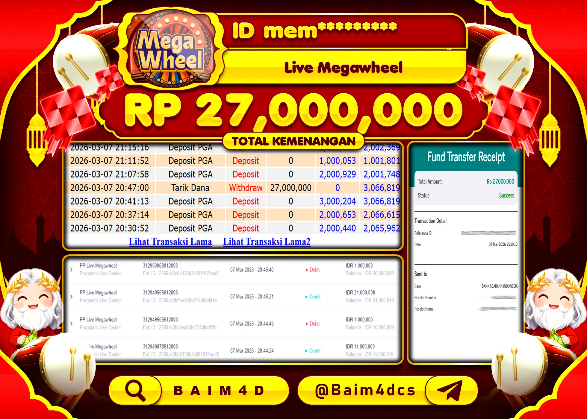 BAIM4D JACKPOT LIVE MEGA WHEEL Rp.27,000,000 - LUNAS