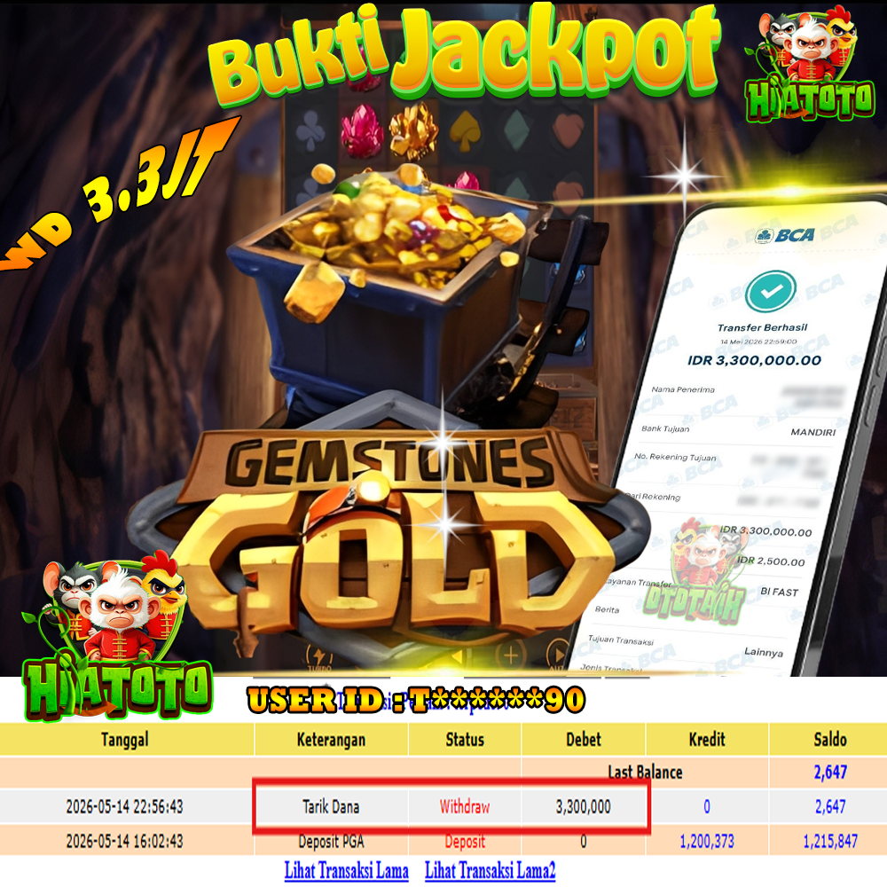 𝗛𝗜𝗔𝗧𝗢𝗧𝗢 𝗝𝗔𝗖𝗞𝗣𝗢𝗧!!! 𝗠𝗘𝗡𝗔𝗡𝗚 𝗕𝗘𝗦𝗔𝗥  GEMSTONES GOLD 𝗦𝗲𝗯𝗲𝘀𝗮𝗿 𝗥𝗽 3.300.000 𝗝𝘂𝘁𝗮 𝗗𝗶 𝗕𝗮𝘆𝗮𝗿 𝗟𝘂𝗻𝗮𝘀!