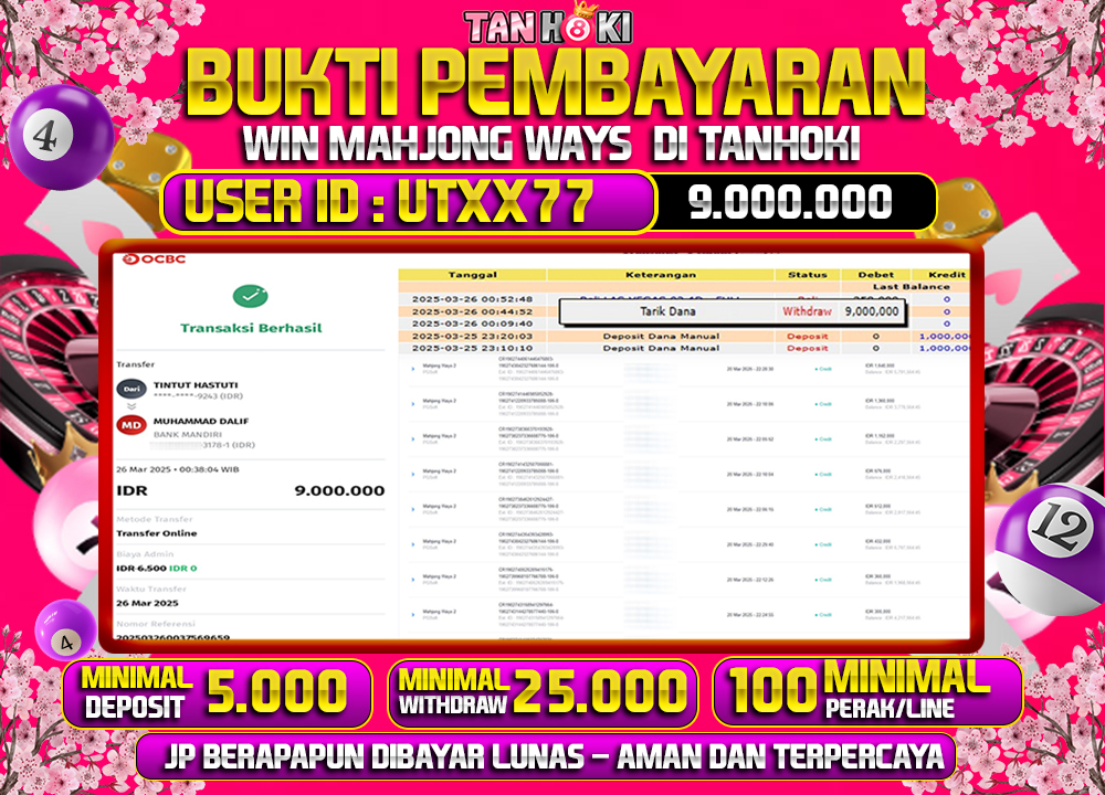 TANHOKI JACKPOT SLOT MAHJONG WAYS Rp.9.000.000,- LUNAS