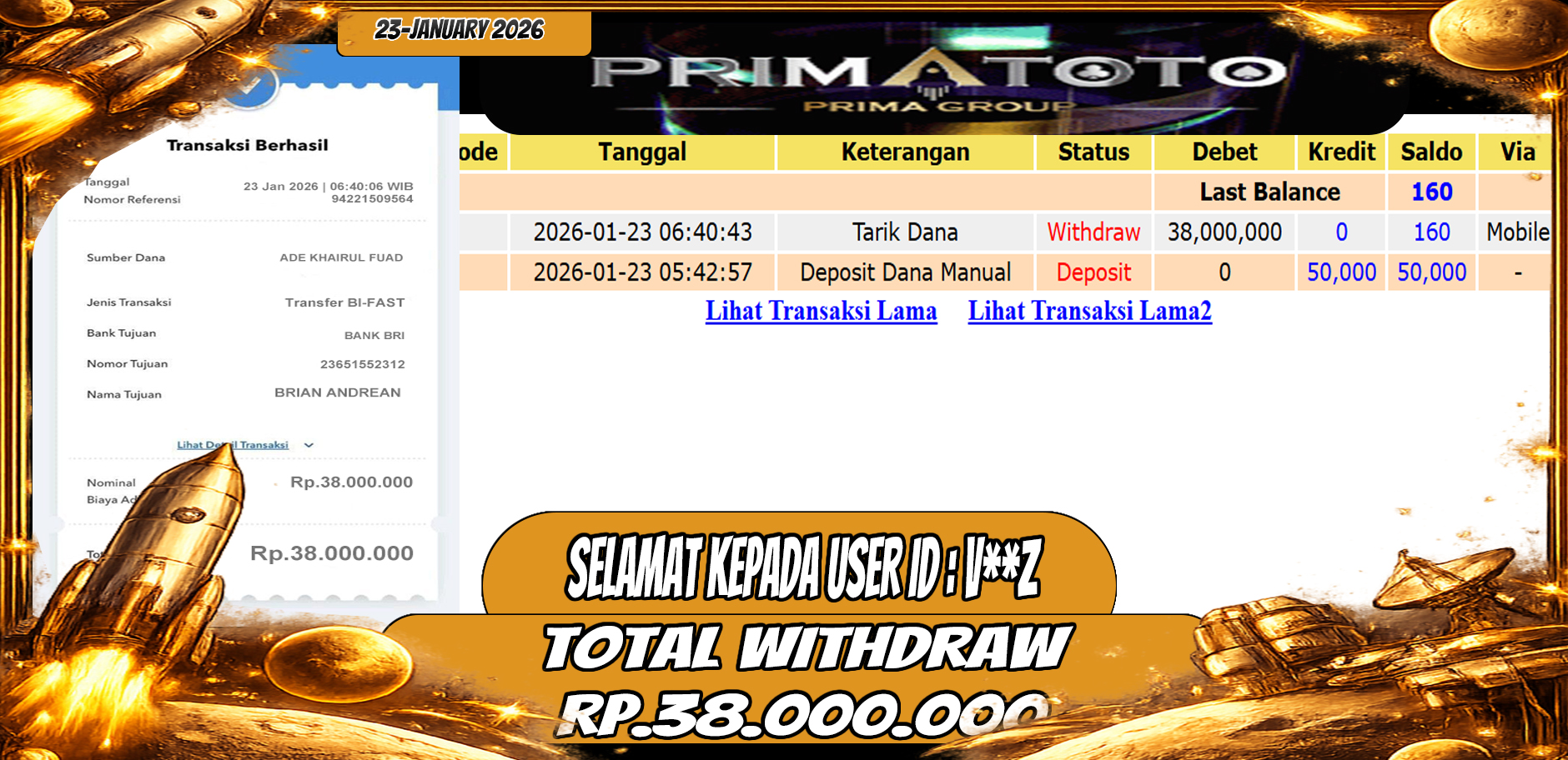 PRIMATOTO-JACKPOT SLOT GAME MAHJONG WAYS3 WIN HINGGA 38JT 23 JANUARI 2026