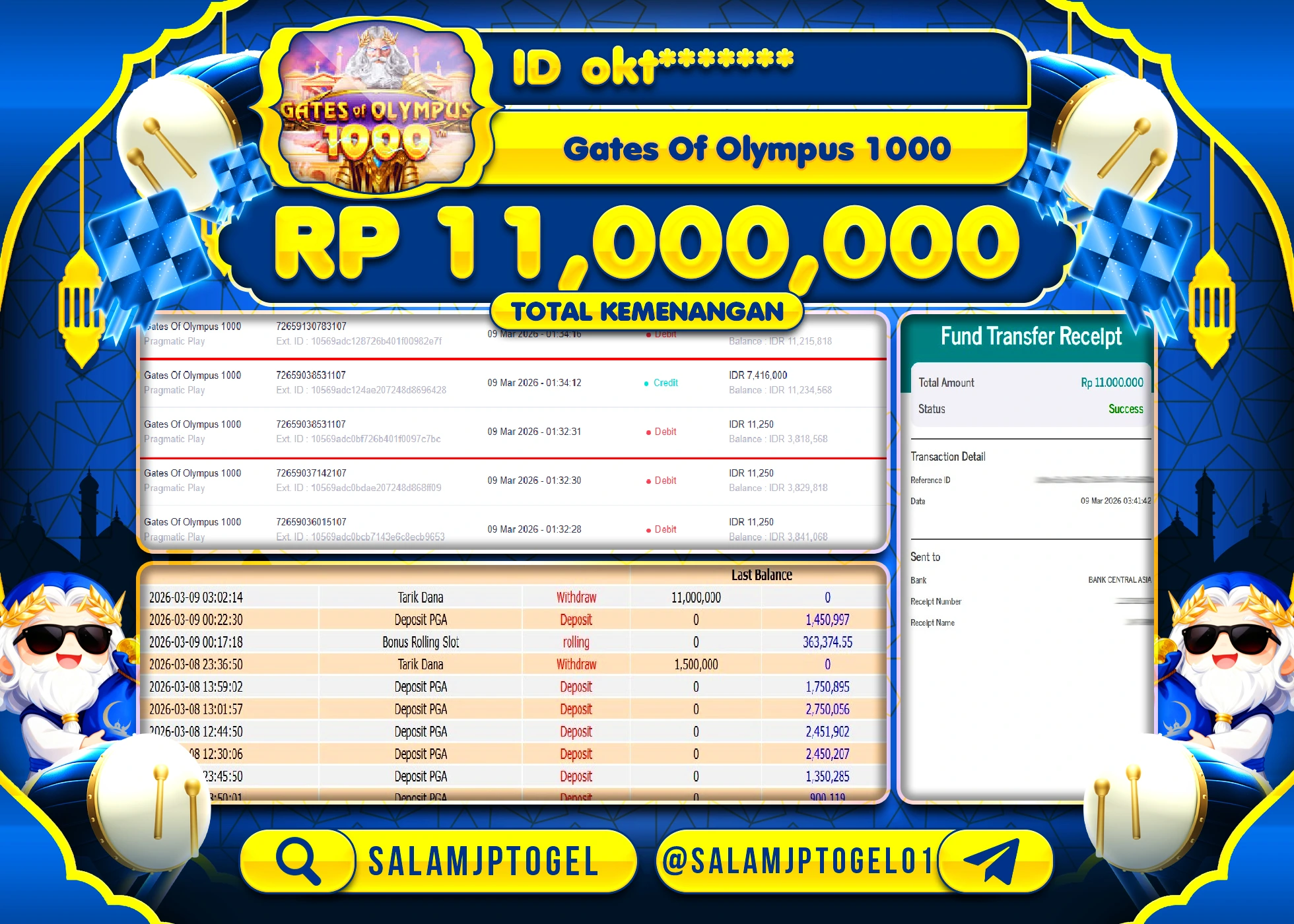 SALAMJPTOGEL JACKPOT Gates Of Olympus 100 Rp.11,000,000 - LUNAS