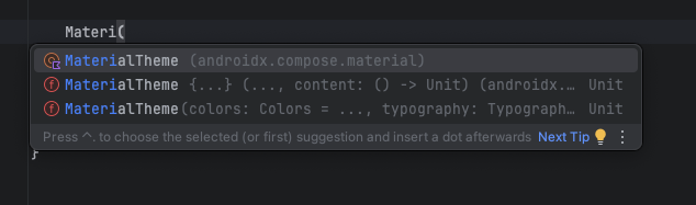 MaterialThemeのコード補完候補