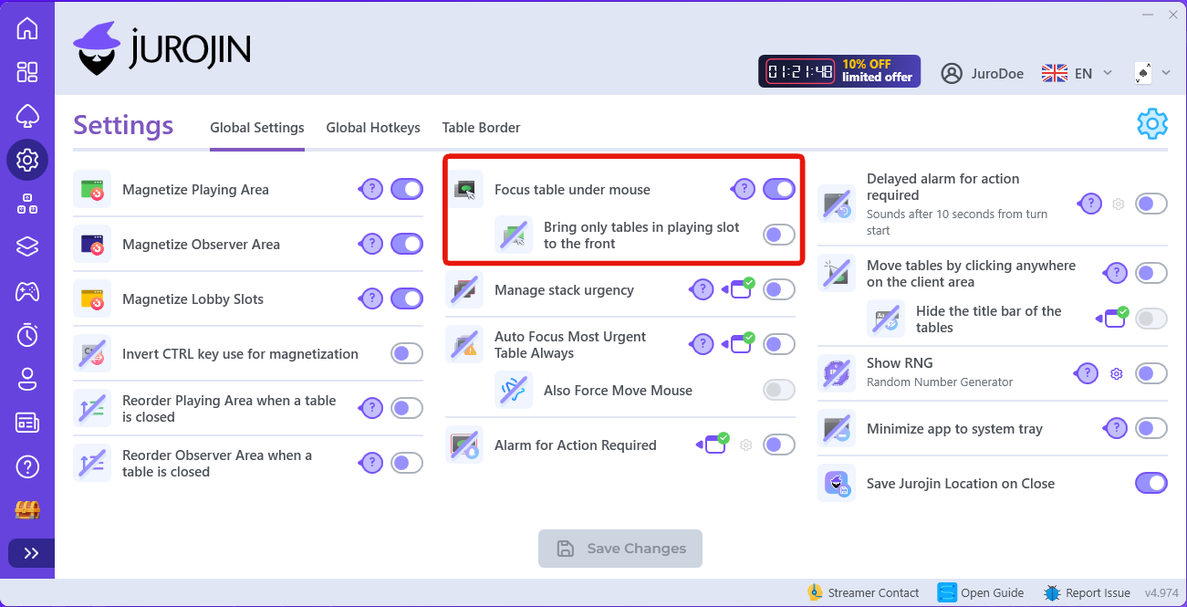 Focus Under Mouse setting in Jurojin