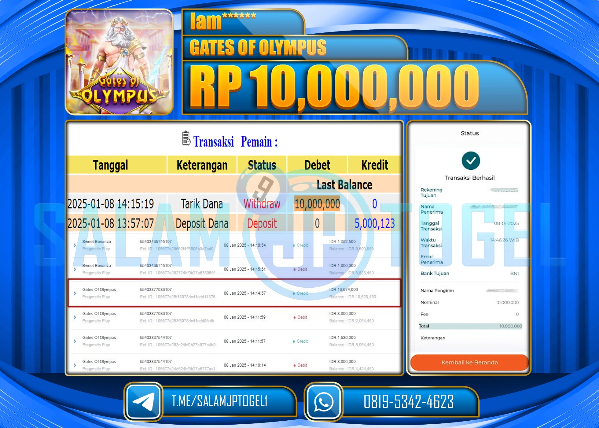 SALAMJPTOGEL MENANG GATES OF OLYMPUS Rp.10,000,000 LUNAS