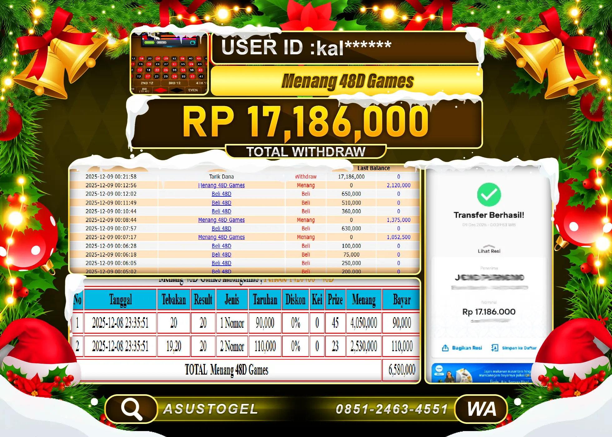 ASUSTOGEL KEMENANGAN DI LIVEGAME 48D GAMES SEBESAR 17,186,000 - RUPIAH LUNAS