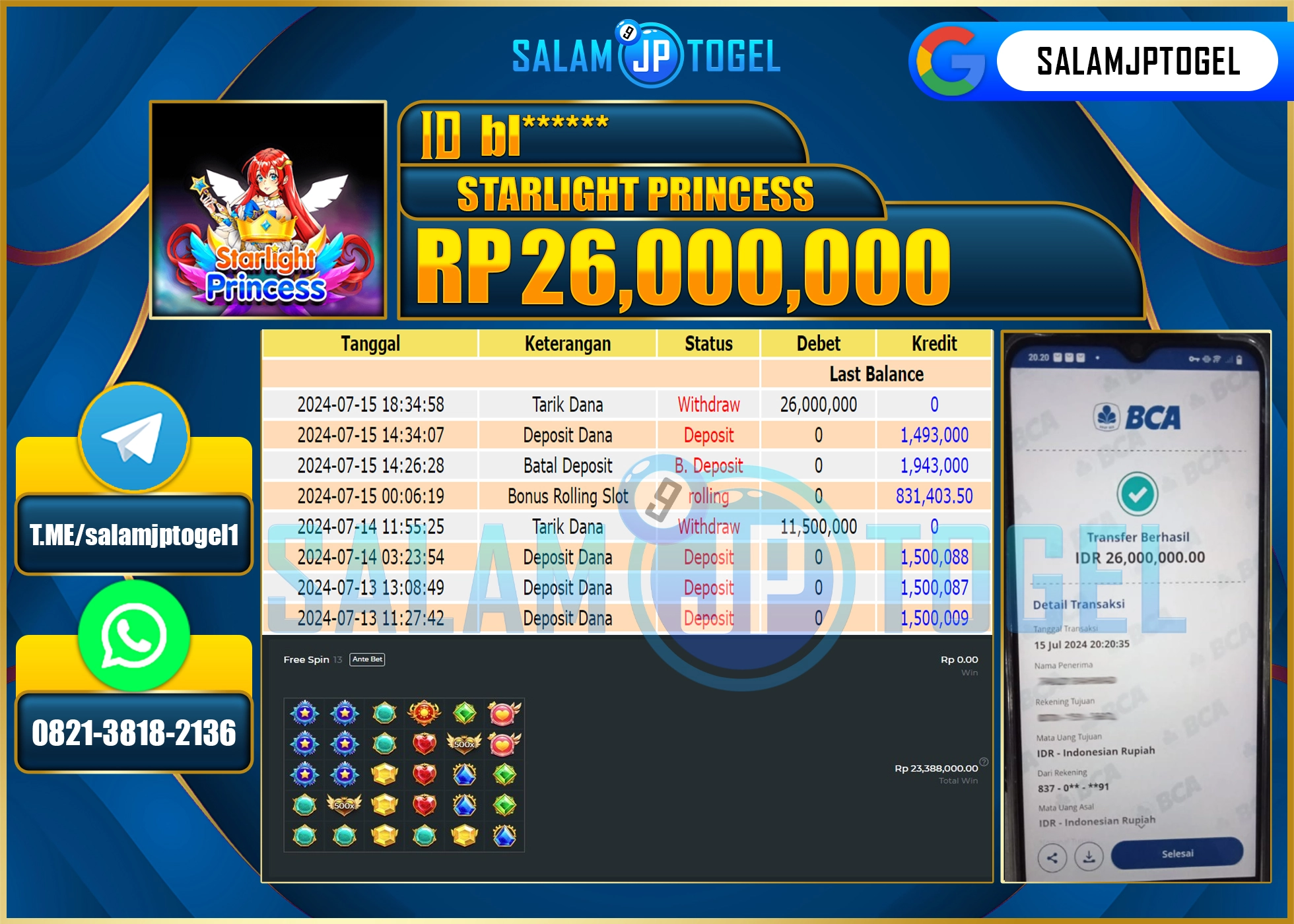 SALAMJPTOGEL MENANG Starlight Princess  RP. 26,000,000.,LUNAS