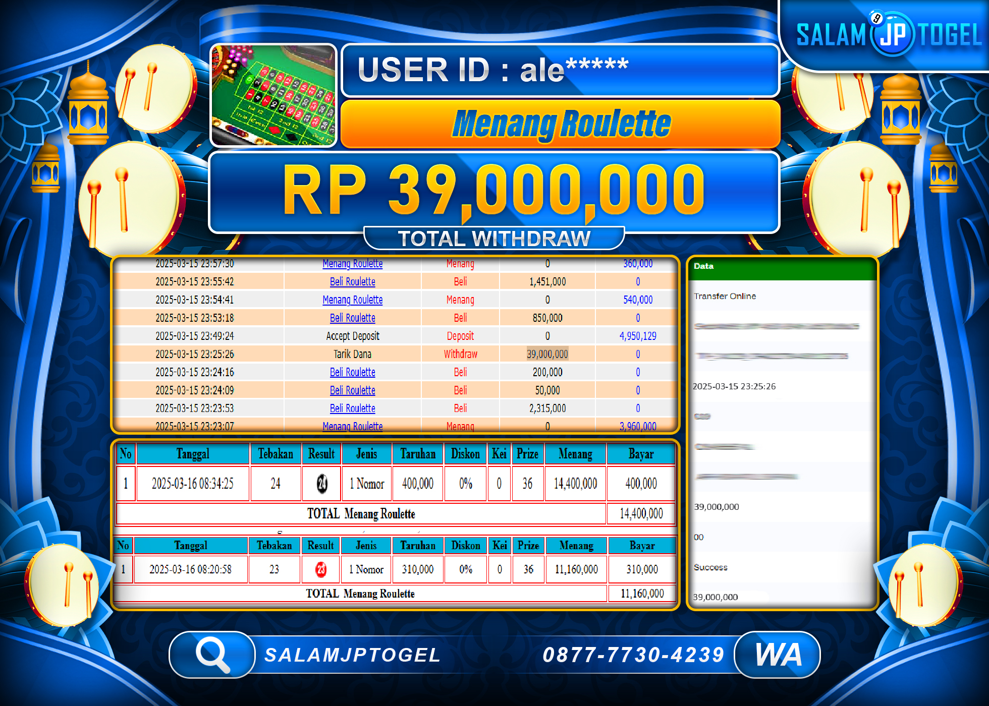 SALAMJPTOGEL MENANG ROULETTE GAMES Rp. 39,000,000 LUNAS