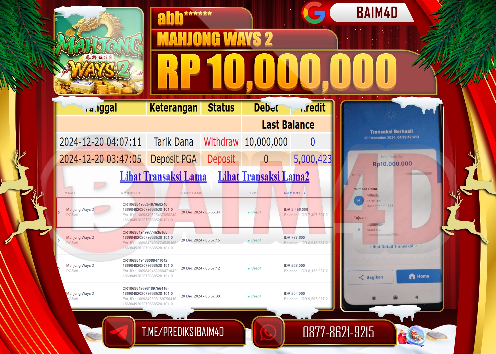 BAIM4D JACKPOT PG SOFT MAHJONG WAYS 2  Rp.10.000,000.- LUNAS