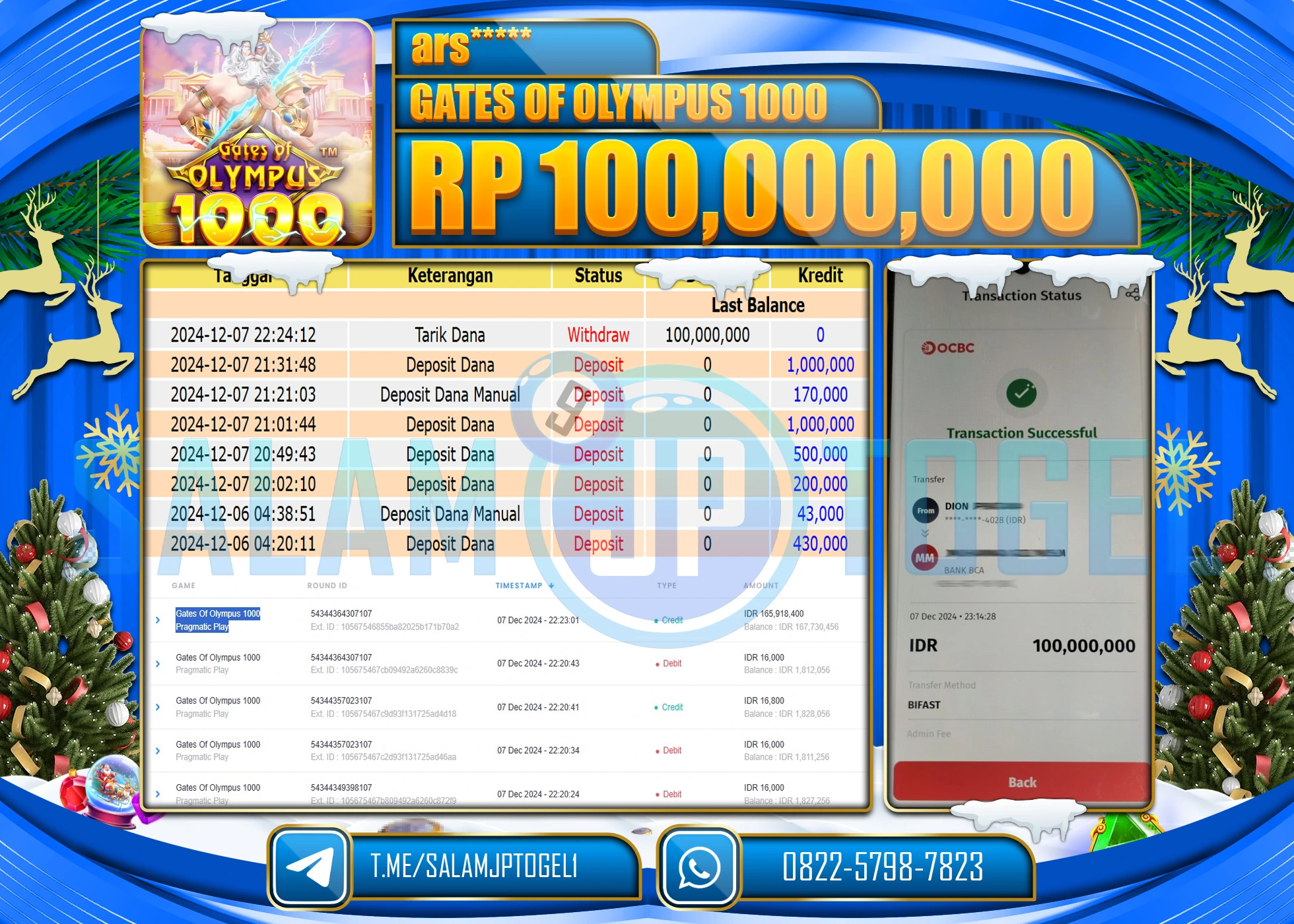 SALAMJPTOGEL MENANG SLOT GATES OF OLYMPUS x1000 Rp.100,000,000 LUNAS