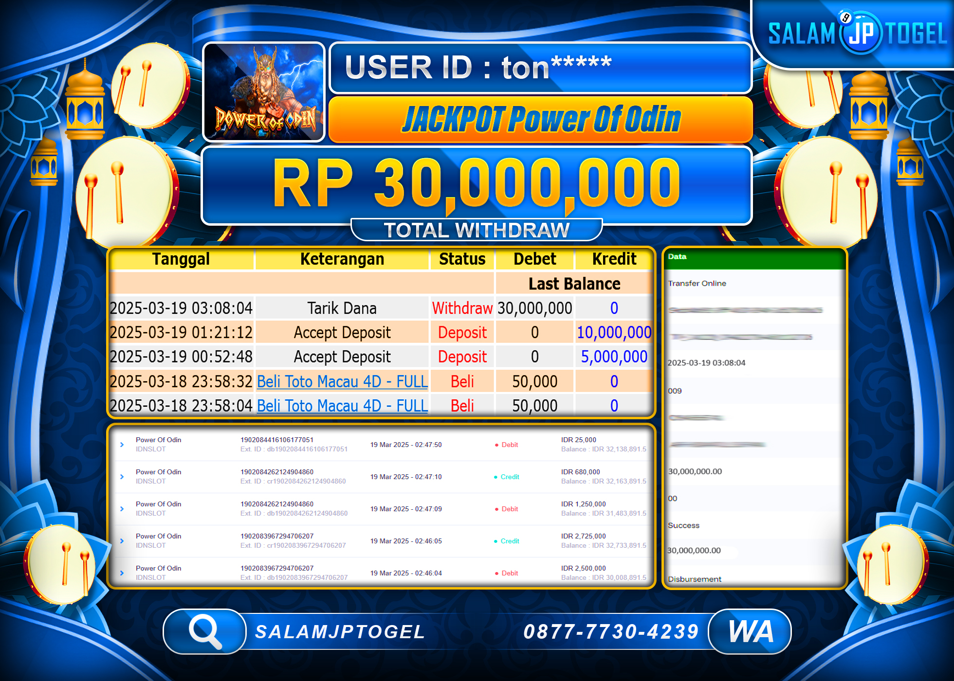 SALAMJPTOGEL MENANG POWER OF ODIN Rp. 30,000,000 LUNAS