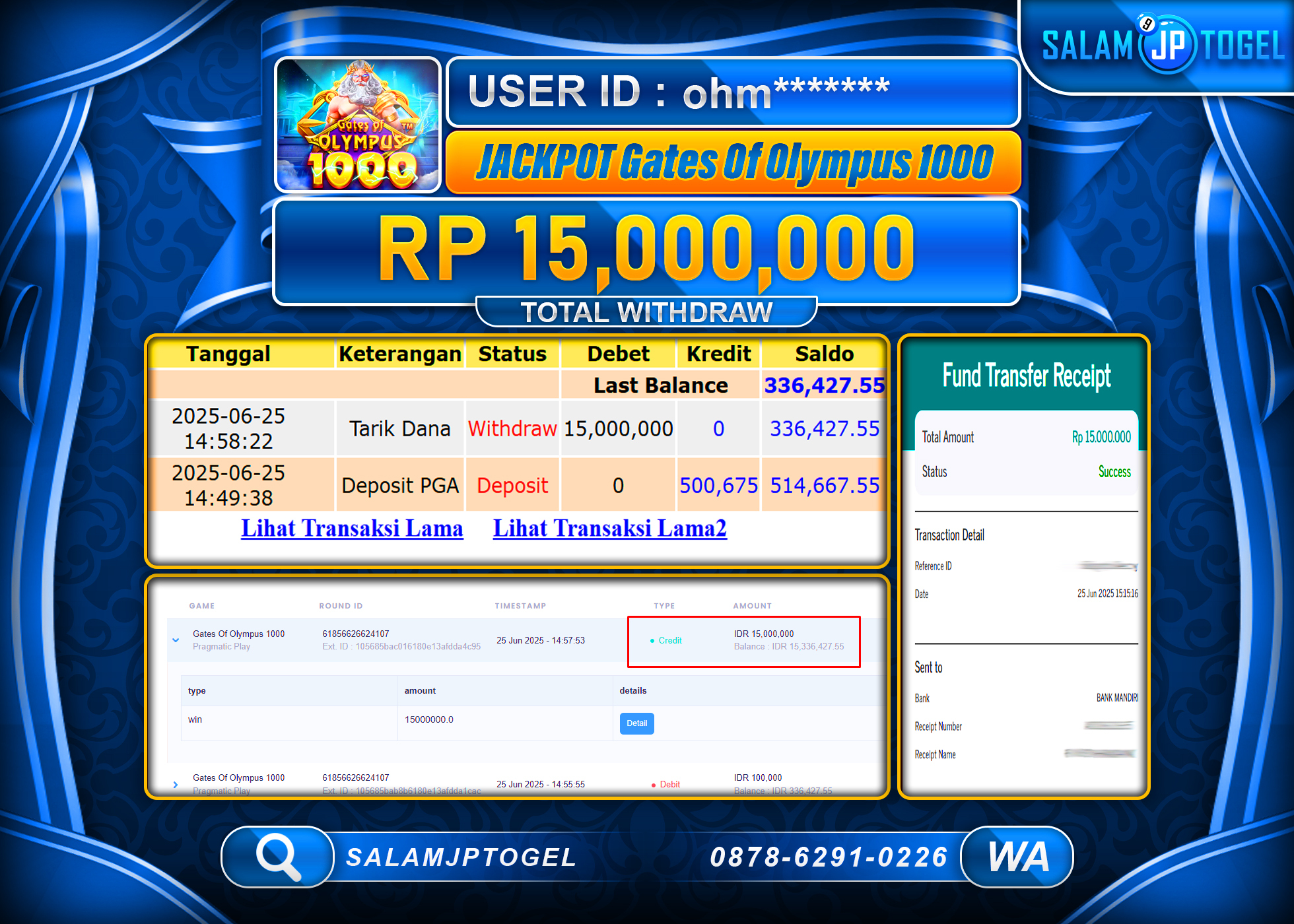 SALAMJPTOGEL MENANG Gates Of Olympus 1000 Rp.15,000,000 LUNAS