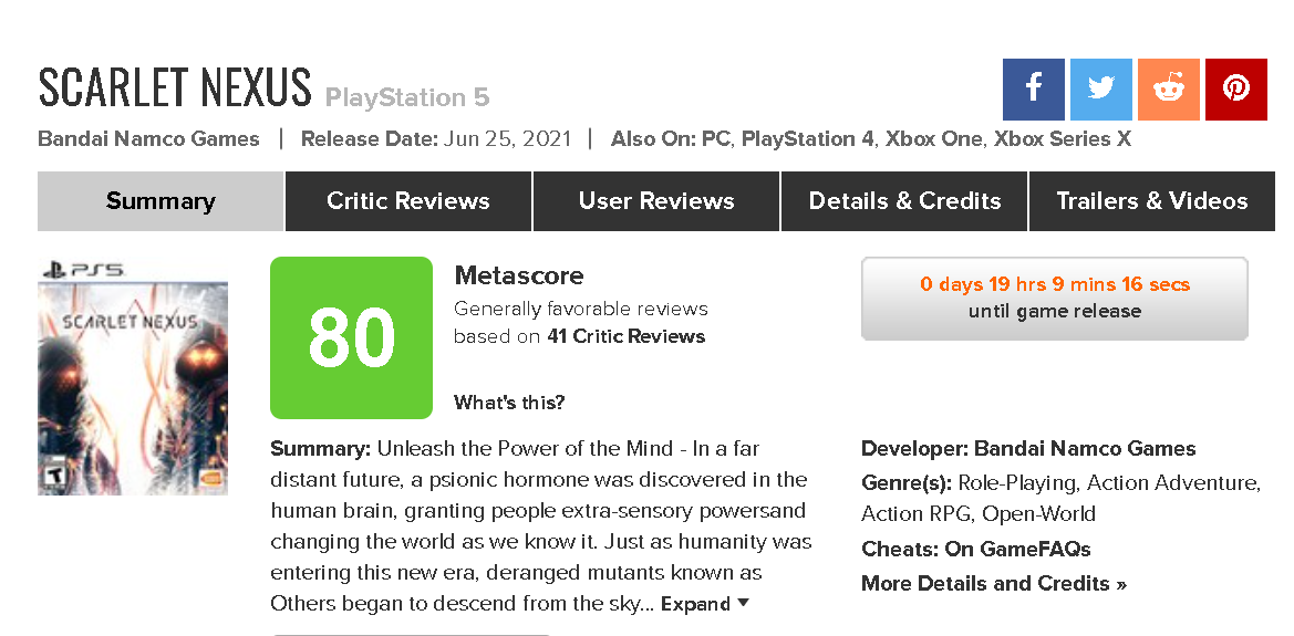 本日発売 スカーレットネクサス メタスコア80点スタート バンナムは良い仕事をした もう少し洗練された続編に期待 綿密な戦闘と魅力的なストーリー ゲームかなー