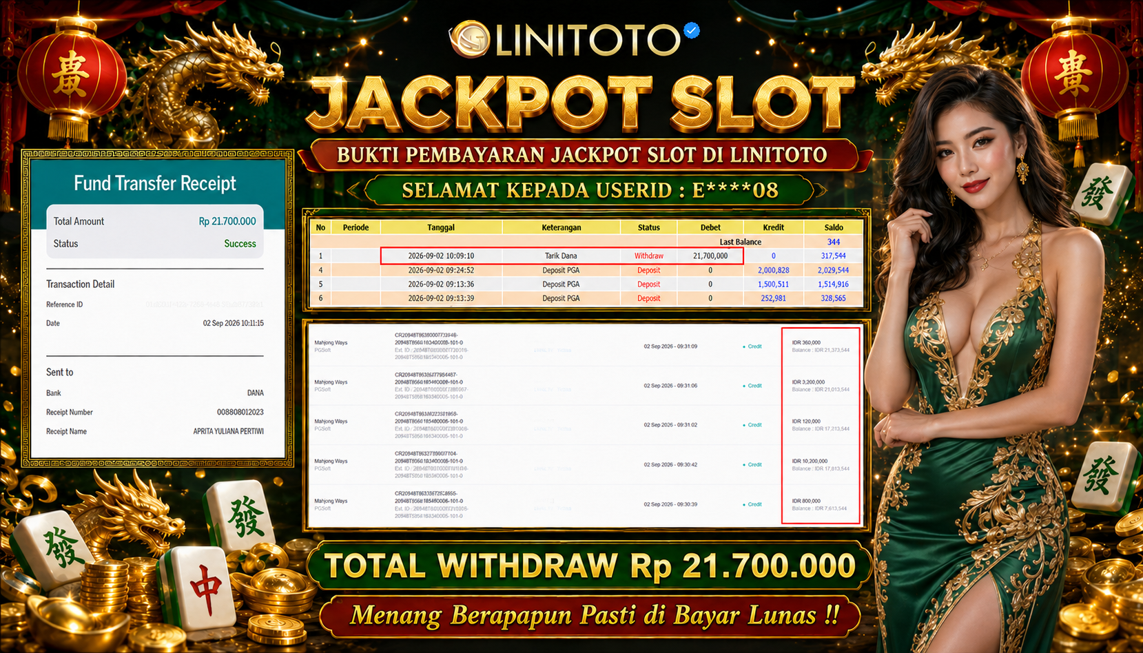 LINITOTO JACKPOT SLOT Mahjong Ways Rp.21,700,000 - LUNAS