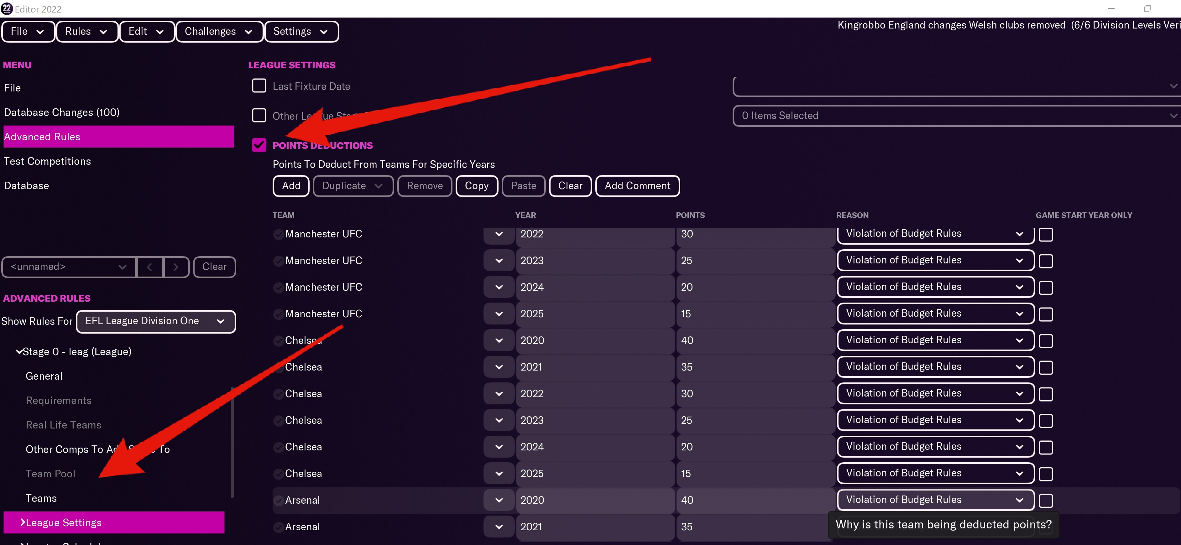 How Do I Give A Team A Points Deduction On The Fm22 Editor Editors Hideaway Sports 