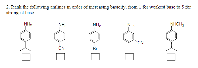 Solved Rank the following anilines in order of increasing | Chegg.com