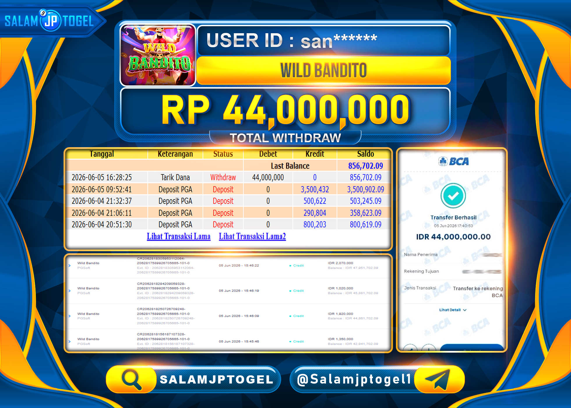 SALAMJPTOGEL JACKPOT MENANG Wild Bandito - PGSoft Rp.44,000,000 - LUNAS