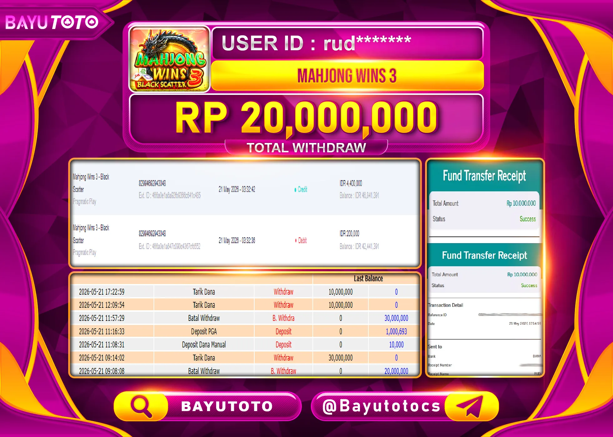 MEMBER SETIA BAYUTOTO JACKPOT DI SLOT MAHJONG WINS 3 - BLACK SCATTER Rp. 20,000,000 LUNAS