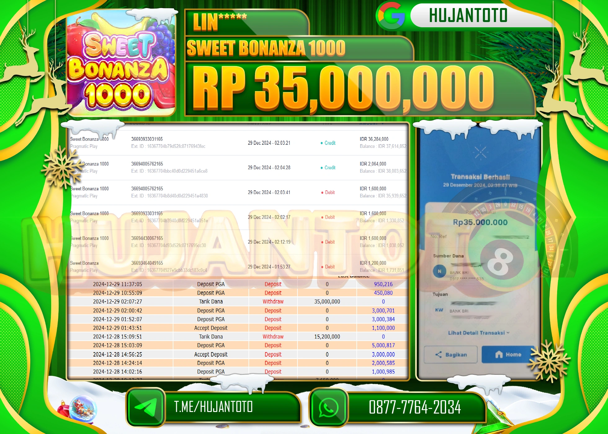 HUJANTOTO SELAMAT ATAS KEMENANGAN YANG DI RAIH DI PERMAINAN SLOT SWEET BONANZA 1000 SEBESAR 35,000,000 - TERBAYAR LUNAS