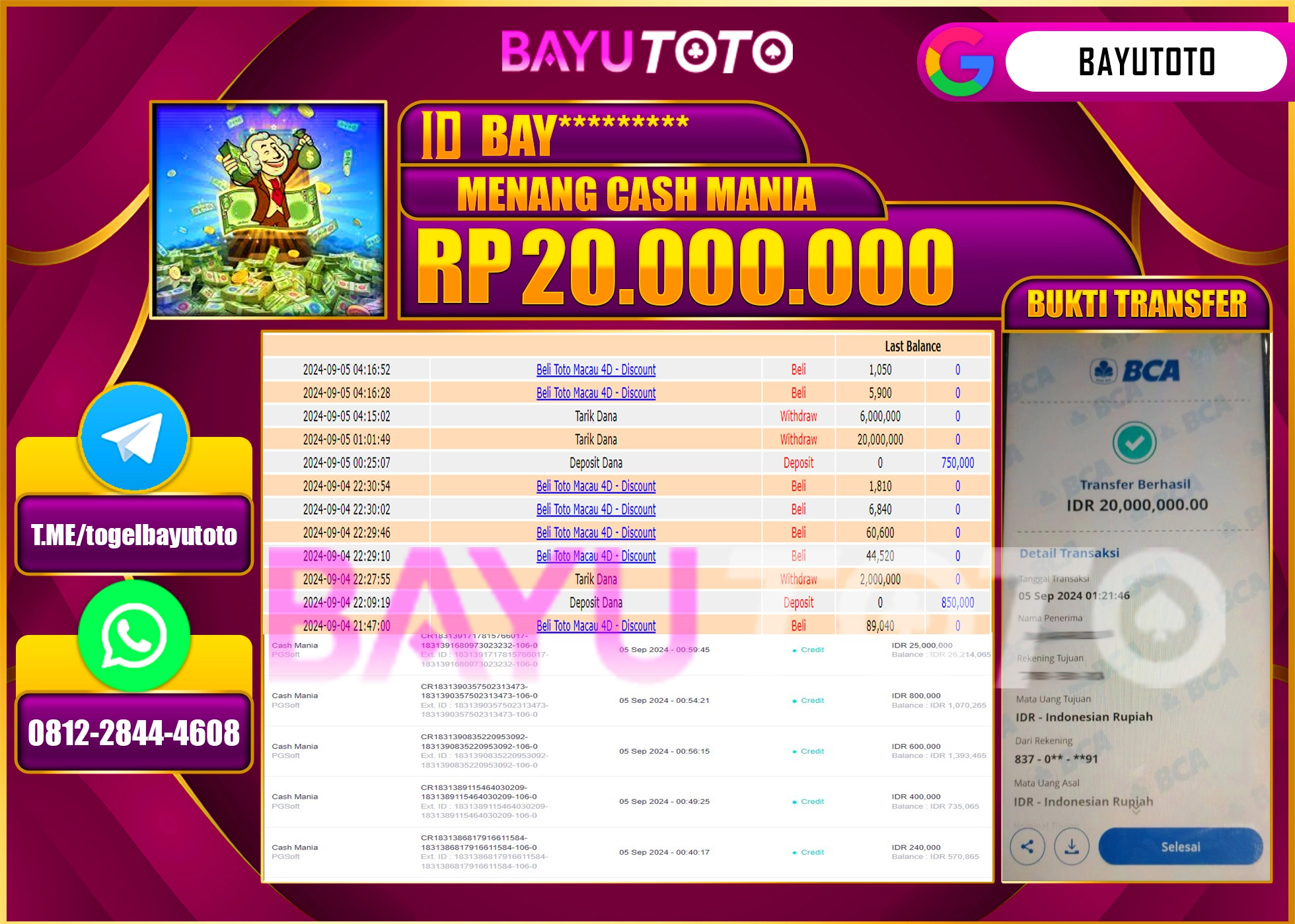 BAYUTOTO MENANG SLOT CASH MANIA 20.000.000 - LUNAS