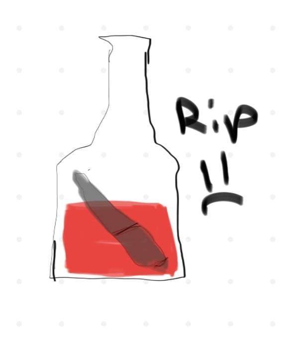 Poorly drawn image of a tablet pen in a half empty soda bottle.