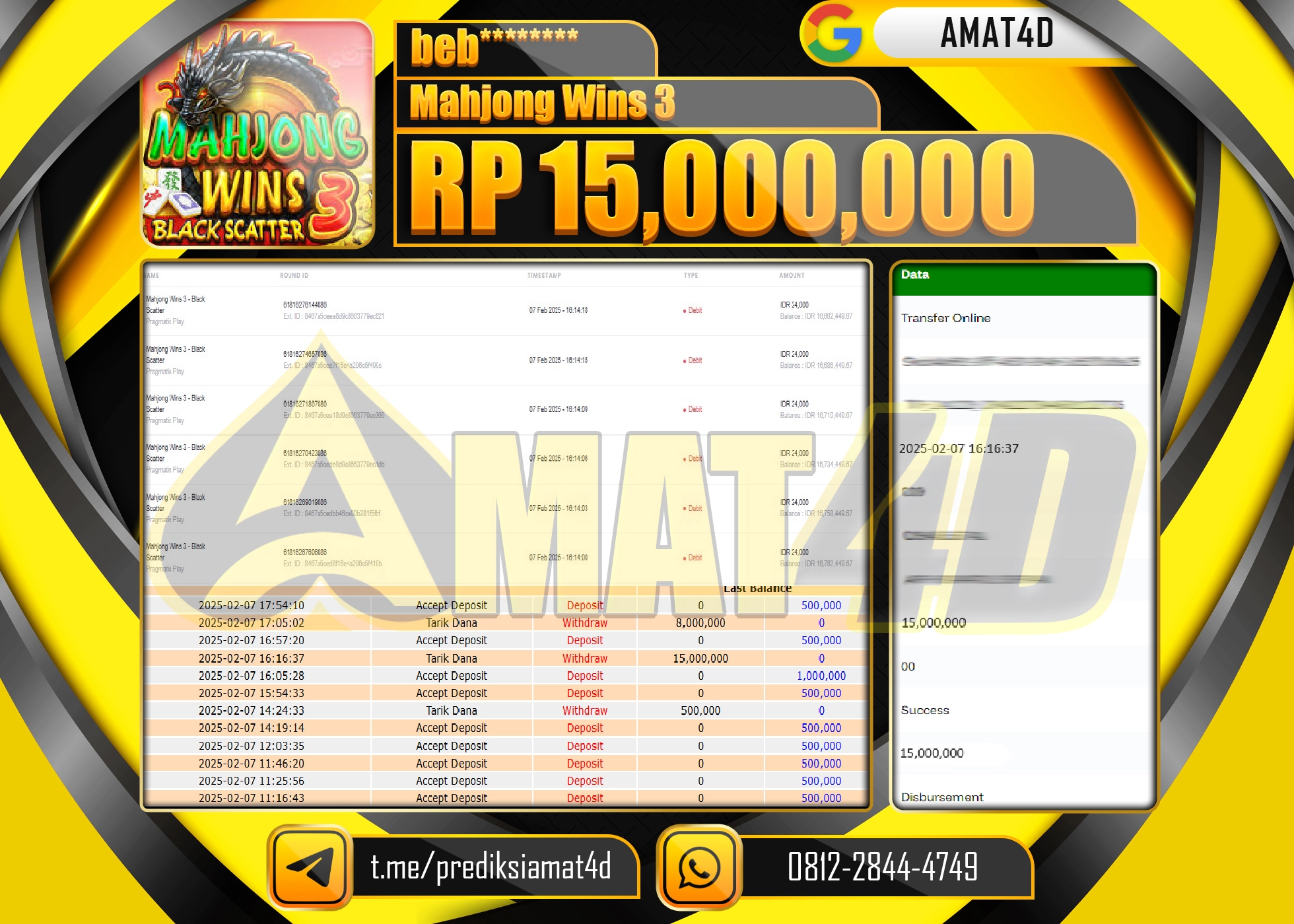 AMAT4D KEMENANGAN MAHJONG WAYS 3 Rp.15.000.000 BERHASIL TERBAYAR LUNAS