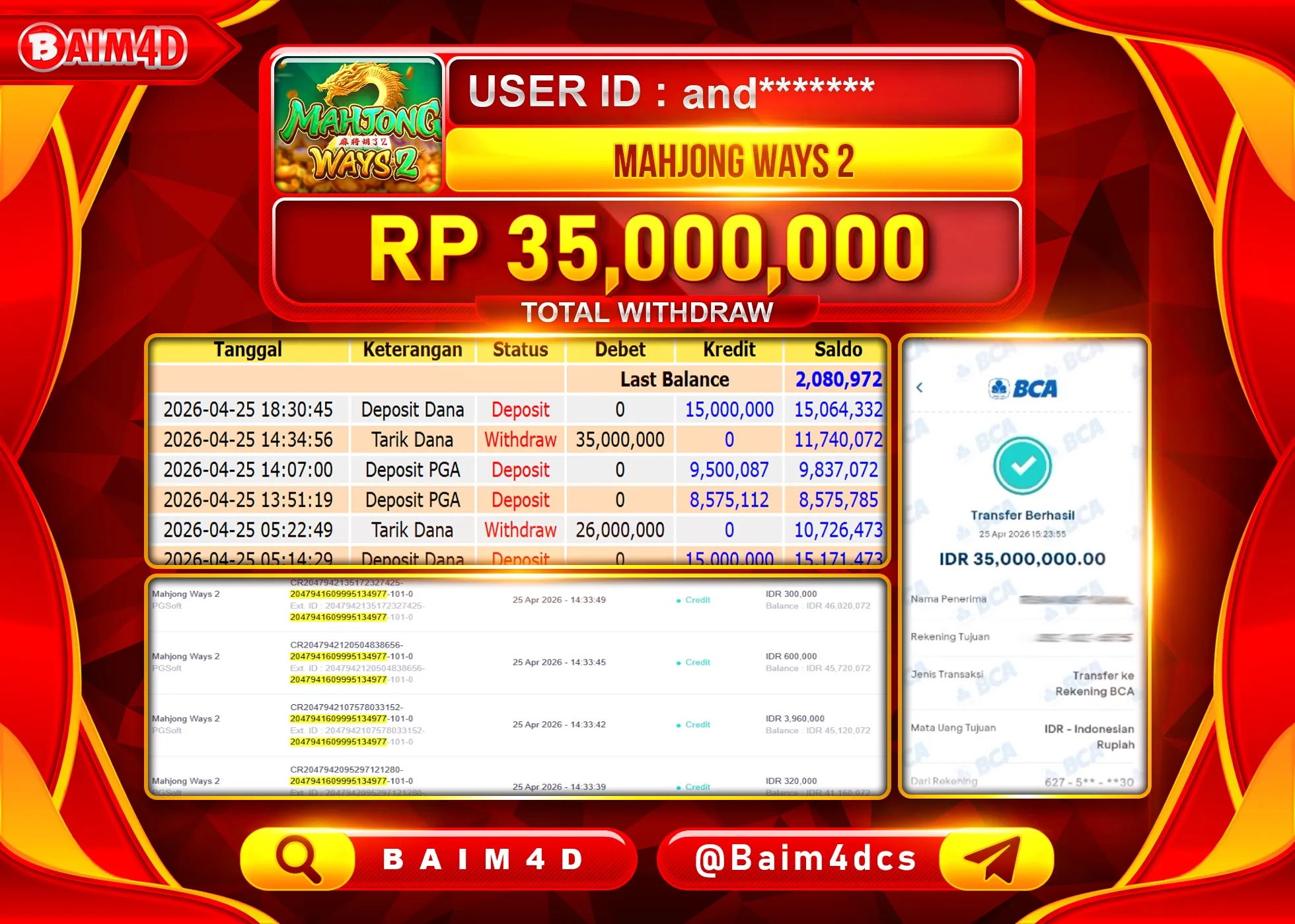 BAIM4D JACKPOT  SLOT MAHJONG WAYS 2 Rp.35,000,000 - LUNAS