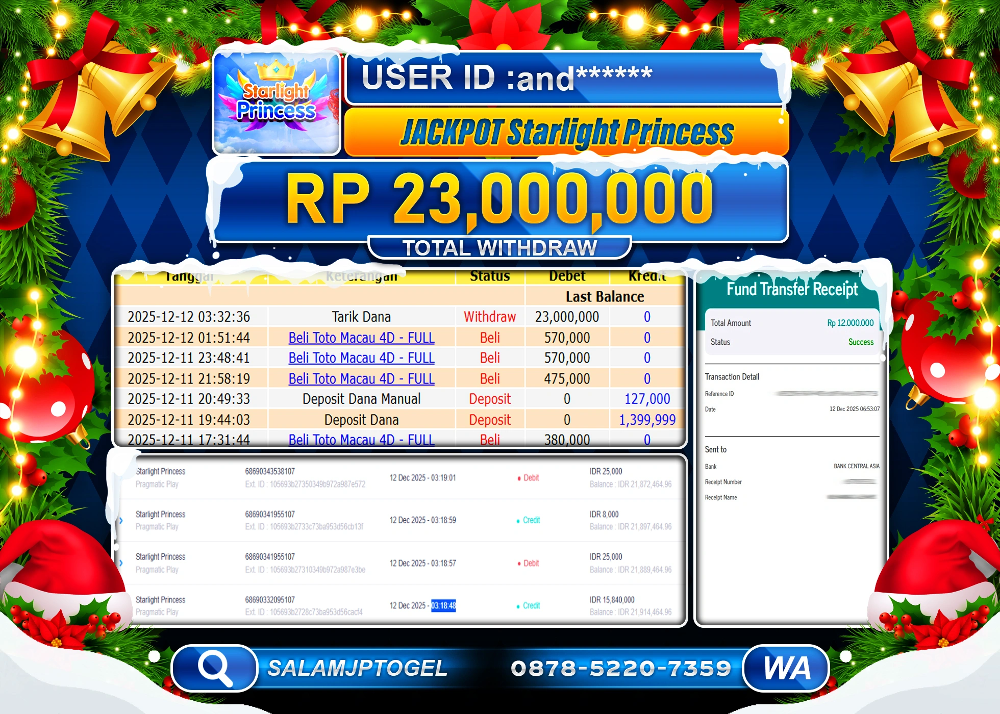 SALAMJPTOGEL JACKPOT STARLIGHT PRINCESS Rp.23,000,000 - LUNAS