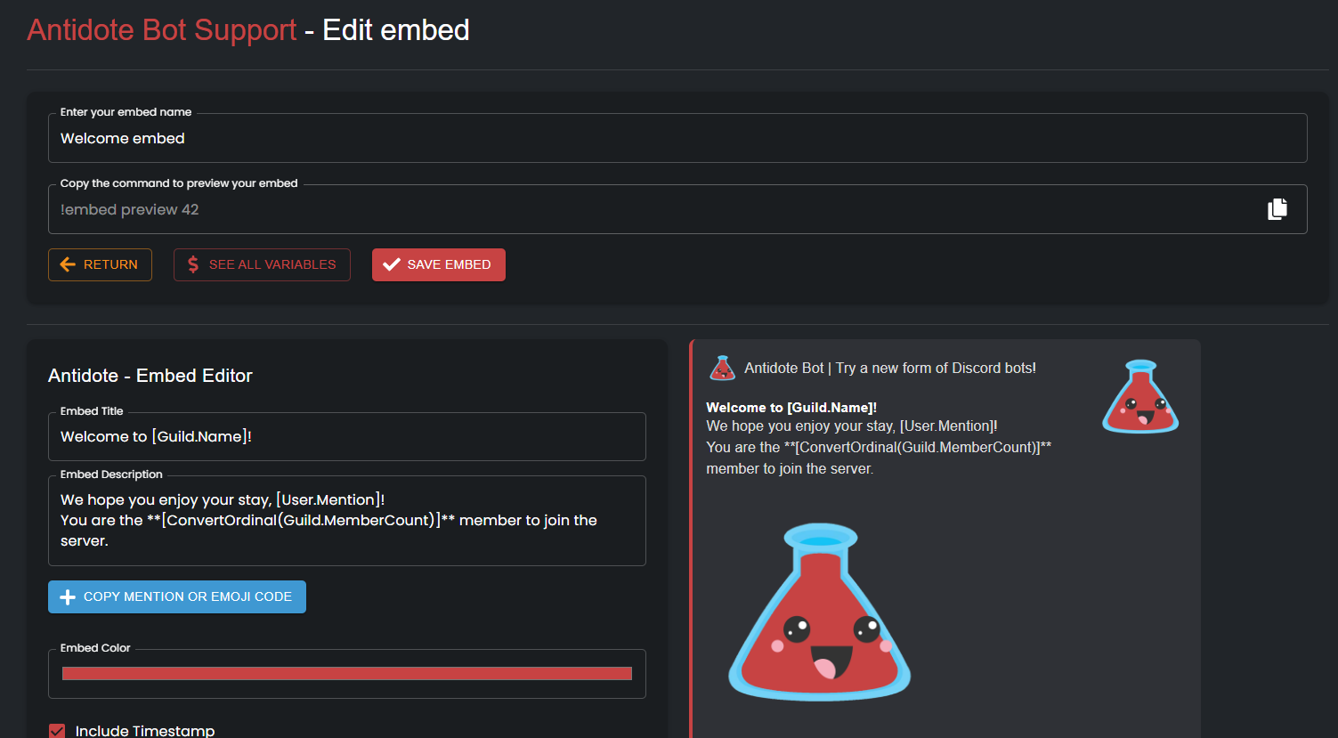 Welcome embed example