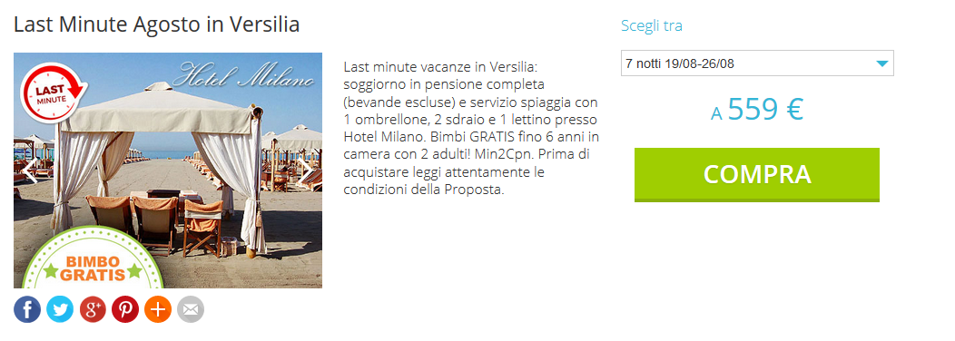Groupalia Viaggi: Last Minute Agosto a Versilia a 559€