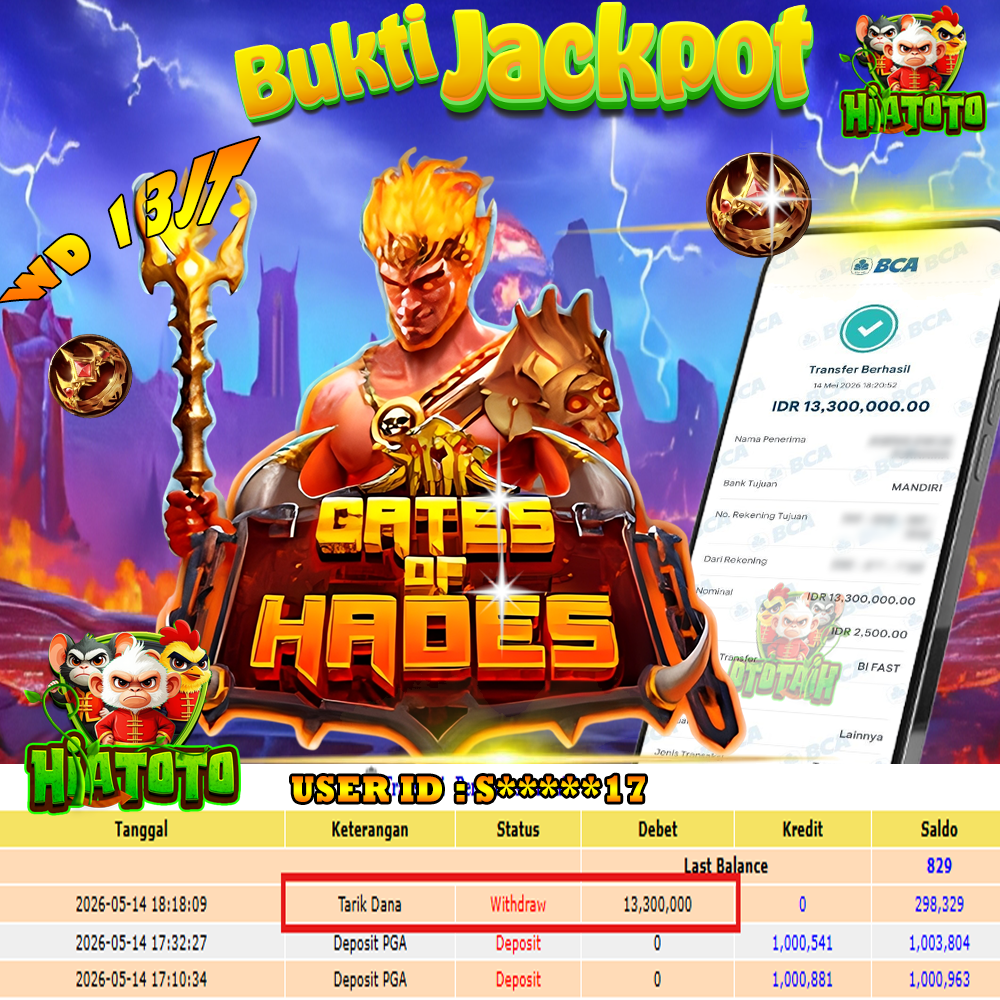 𝗛𝗜𝗔𝗧𝗢𝗧𝗢 𝗝𝗔𝗖𝗞𝗣𝗢𝗧!!! 𝗠𝗘𝗡𝗔𝗡𝗚 𝗕𝗘𝗦𝗔𝗥 GATES OF HADES  𝗦𝗲𝗯𝗲𝘀𝗮𝗿 𝗥𝗽 13.000.000 𝗝𝘂𝘁𝗮 𝗗𝗶 𝗕𝗮𝘆𝗮𝗿 𝗟𝘂𝗻𝗮𝘀!