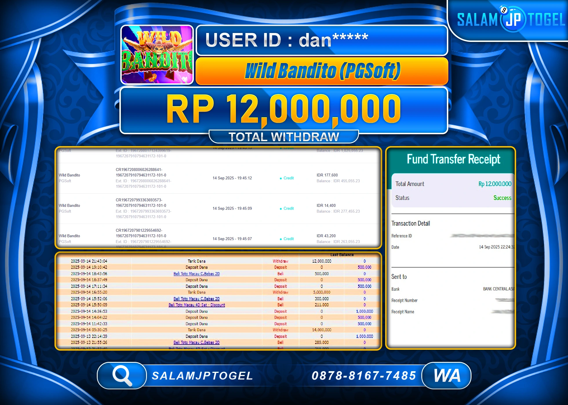 SALAMJPTOGEL MENANG WILD BANDITO PGSOFT  Rp.12,000,000