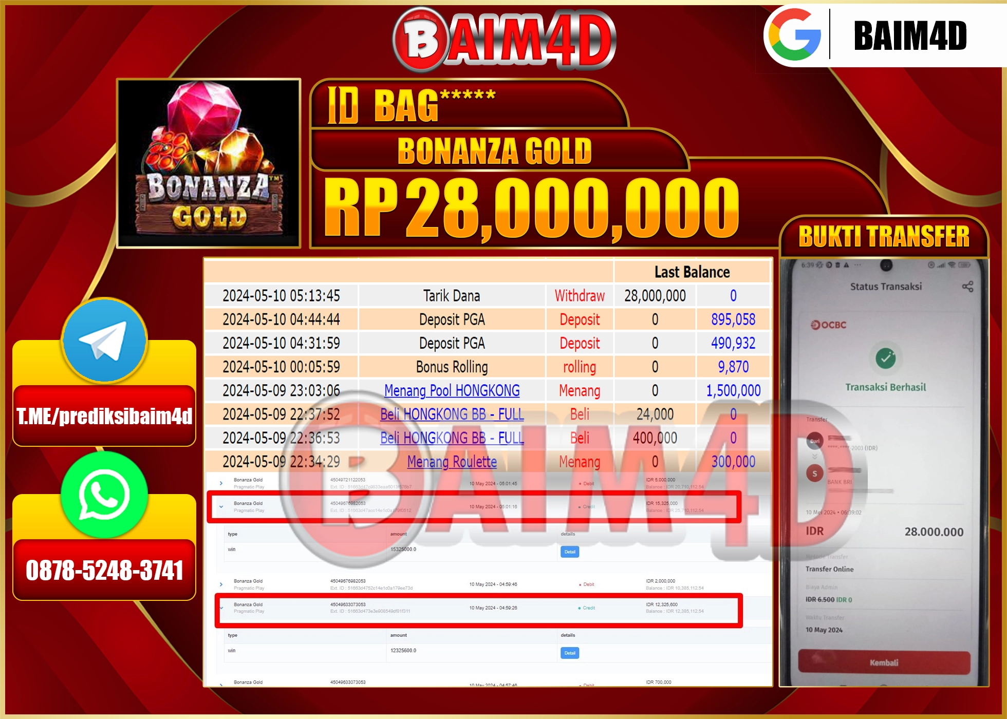 BAIM4D JACKPOT BONANZA GOLD Rp.28,000,000.,- LUNAS