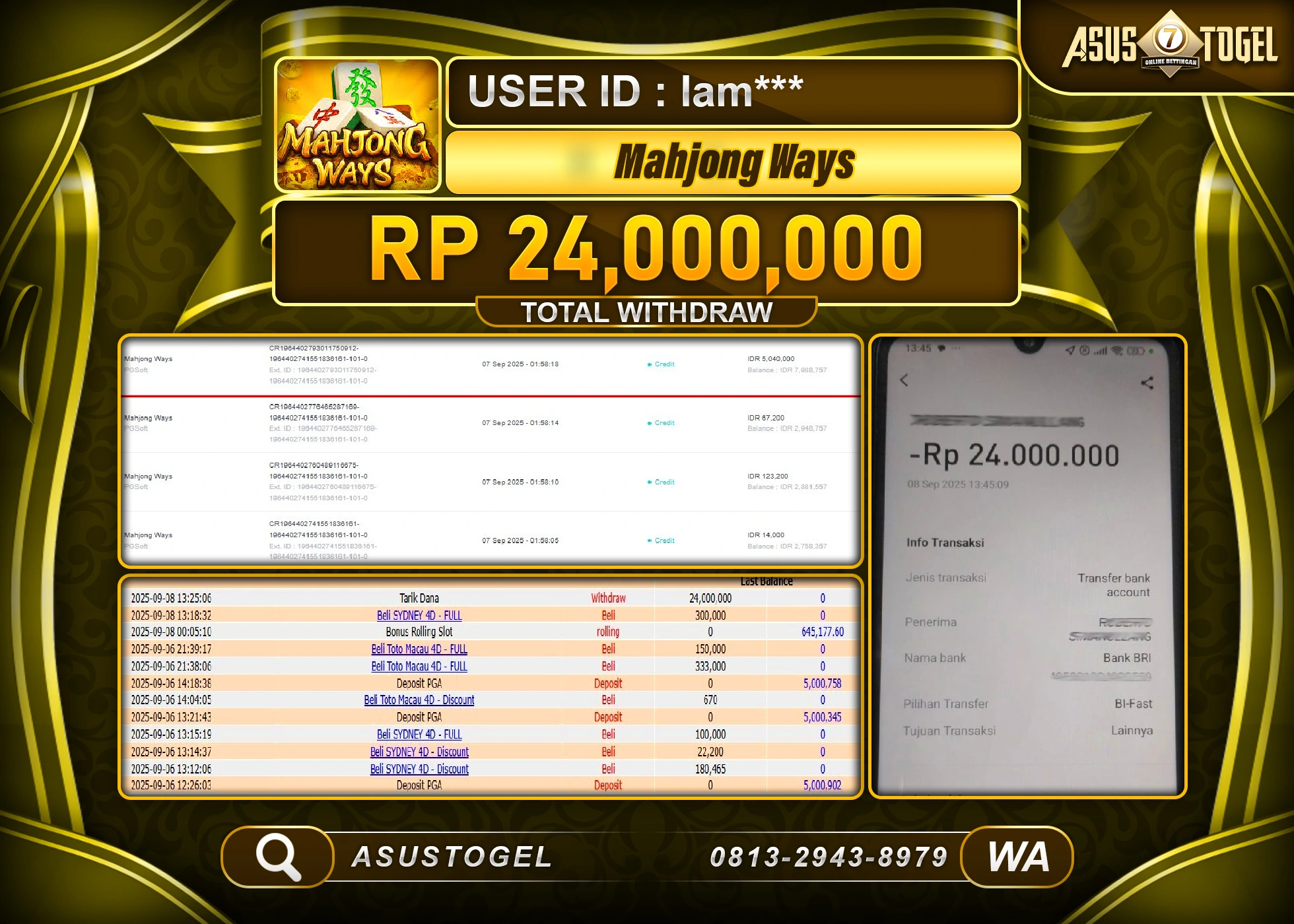 ASUSTOGEL KEMENANGAN DI SLOT MAHJONG WAYS SEBESAR 24,000,000- RUPIAH LUNAS