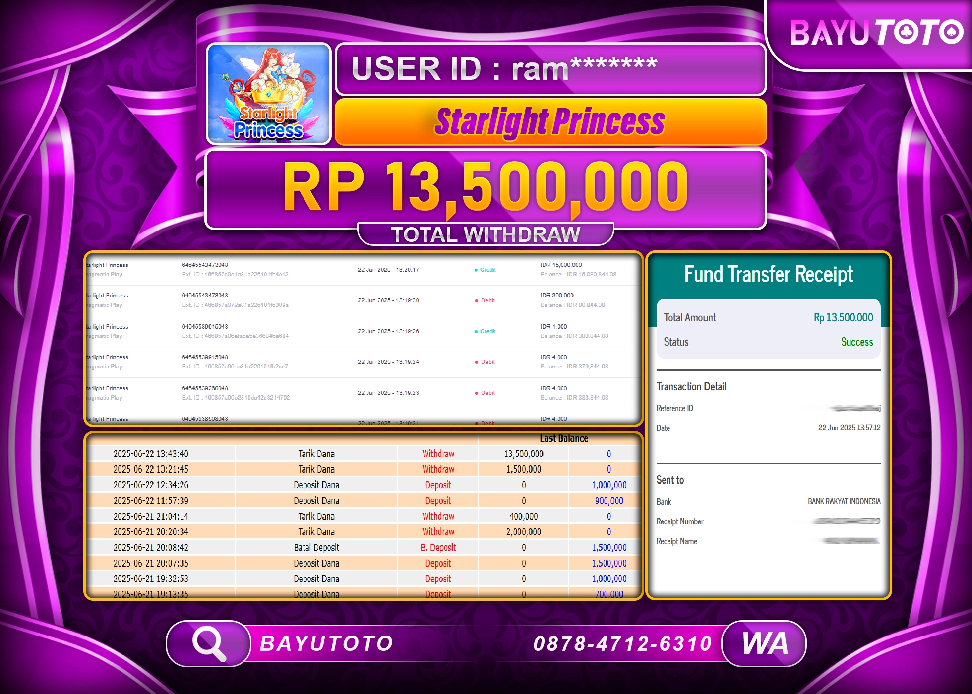 BAYUTOTO JACKPOT DI STARLIGHT PRINCESS 1000 Rp.13.500.000 LUNAS