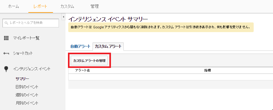 [レポート]→[インテリジェンスイベント]→[サマリー]の順番にクリック