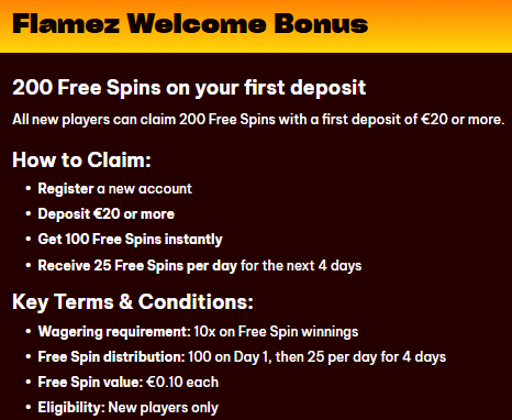 Flamez welcome bonus
