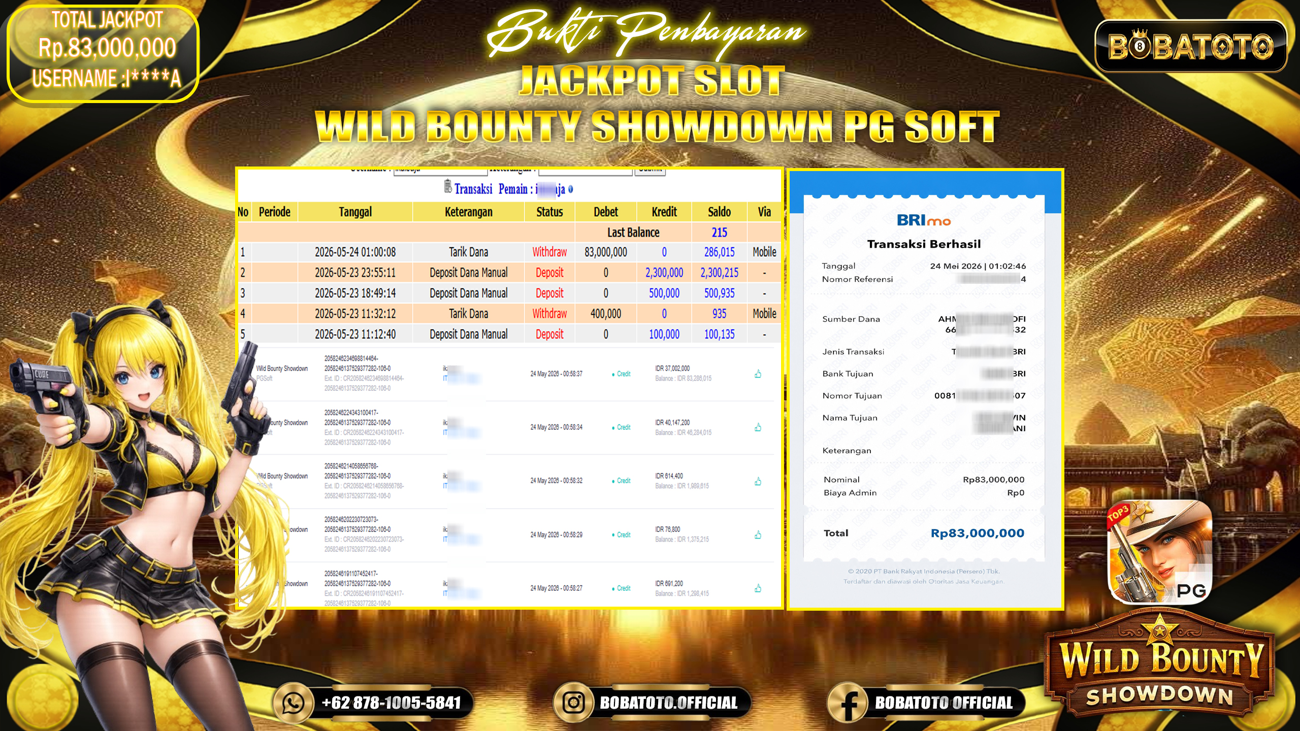 BOBATOTO JACKPOT SLOT PG SOFT WILD BOUNTY SHOWDOWN Rp.83,000,000,- LUNAS!!! 