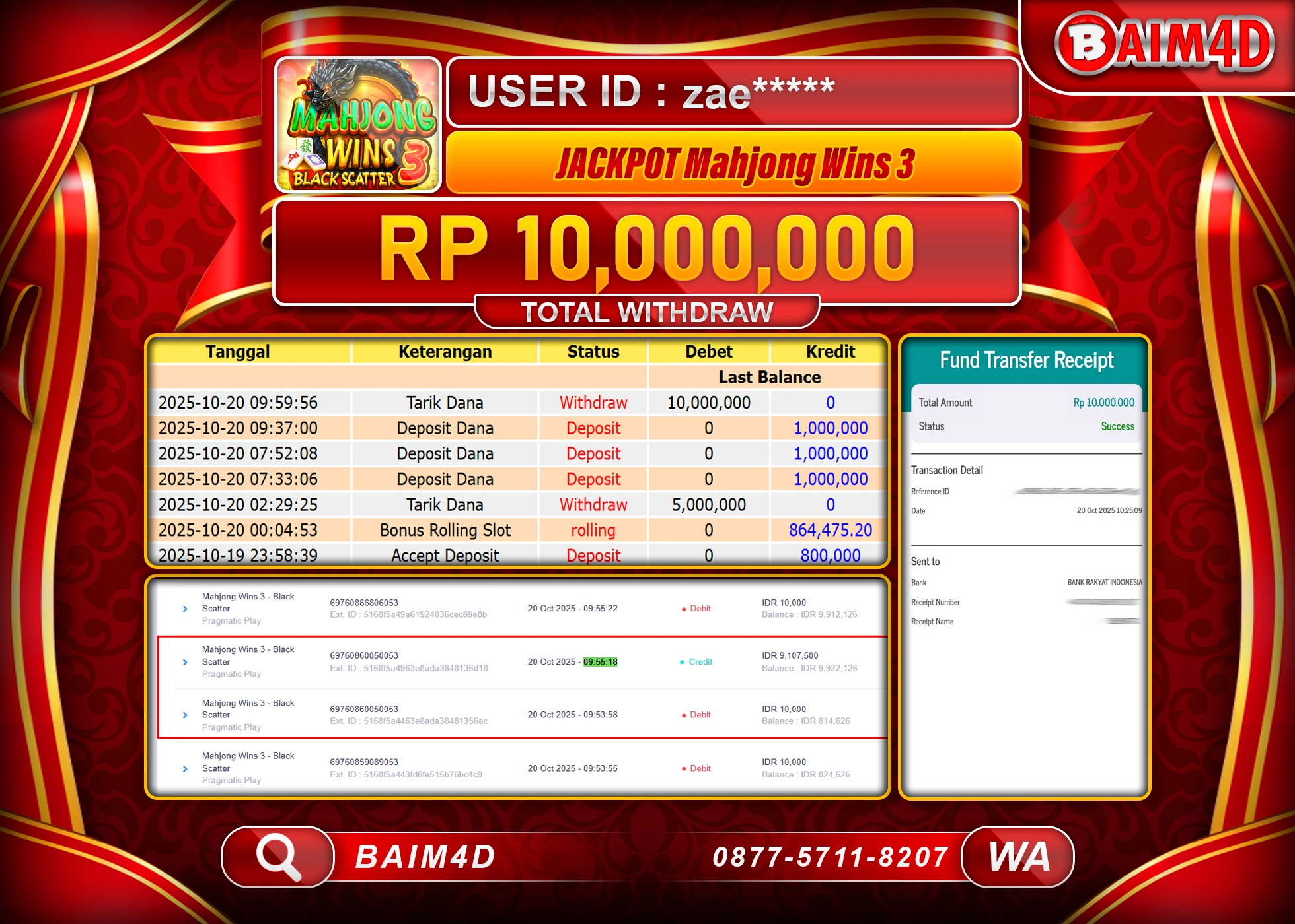 BAIM4D JACKPOT MAHJONG WINS 3 BLACK SCATTER Rp.10,000,000.- LUNAS