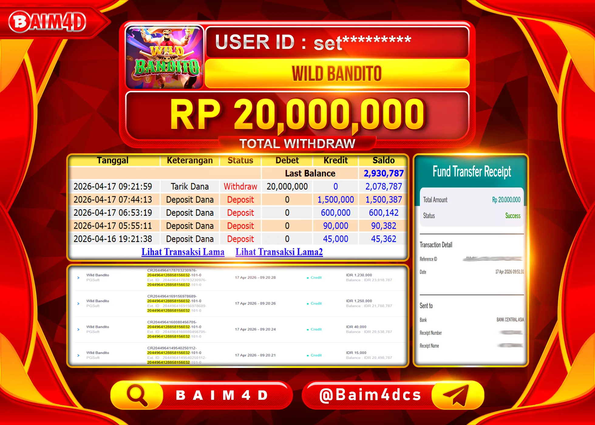BAIM4D JACKPOT WILD BANDITO Rp.20,000,000 - LUNAS