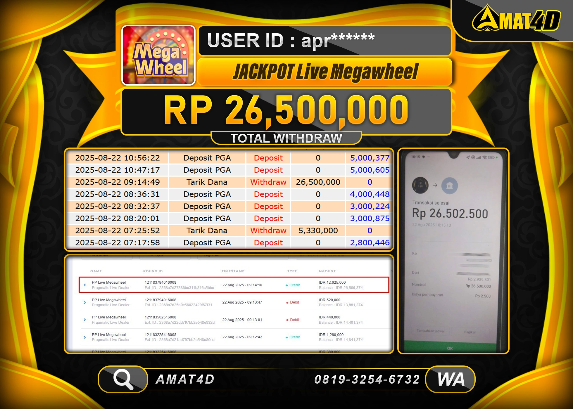 AMAT4D KEMENANGAN DI LIVE GAME MEGAWHELL  Rp.26.500.000 BERHASIL TERBAYAR LUNAS