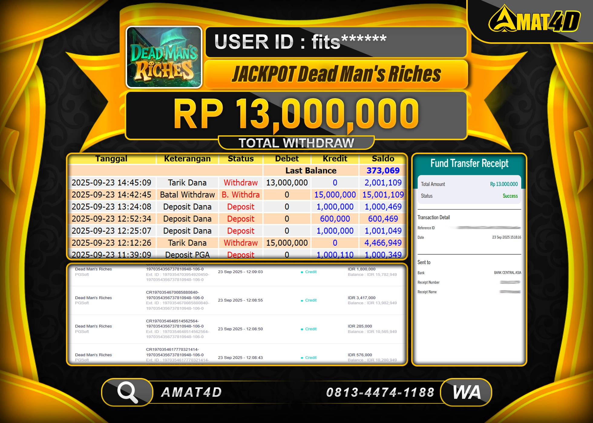 AMAT4D KEMENANGAN JACKPOT DEAD MANS RICHES Rp.13.000.000 BERHASIL TERBAYAR LUNAS