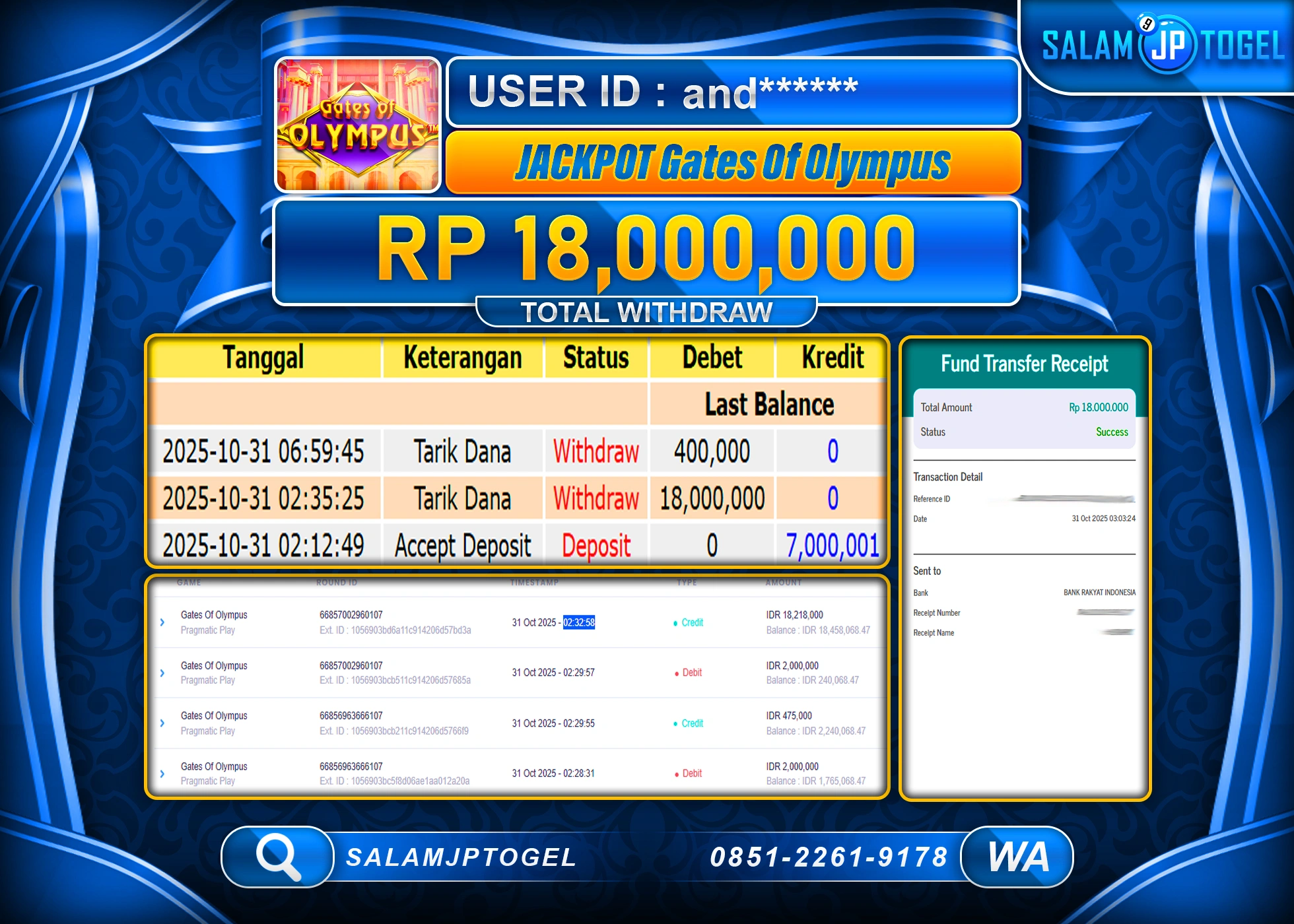 SALAMJPTOGEL MENANG GATES OF OLYMPUS Rp.18,000,000  - LUNAS